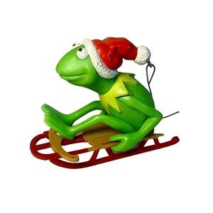 Vintage Hallmark Christmas Ornament KERMIT THE FROG on Sled 1981 in Box
